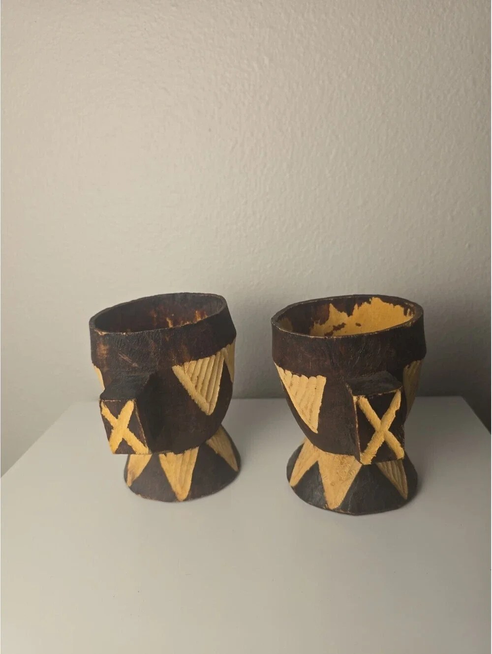 Somali Dhiil Milk Vessel Set Carved African Tribal Wood